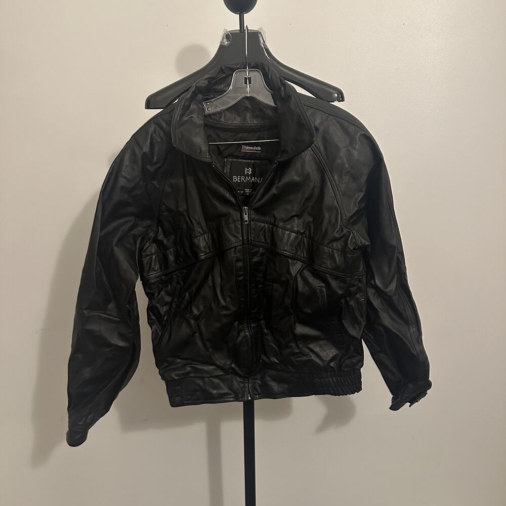 VTG Bomber Berman Leather Jacket Men’s Small Black Thinsulate Lined Motorcycle